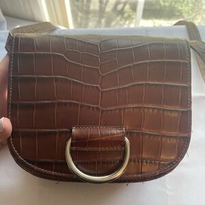 Little Liffner Small Leather Croc Embossed Crossbody Bag Brown Purse Italy